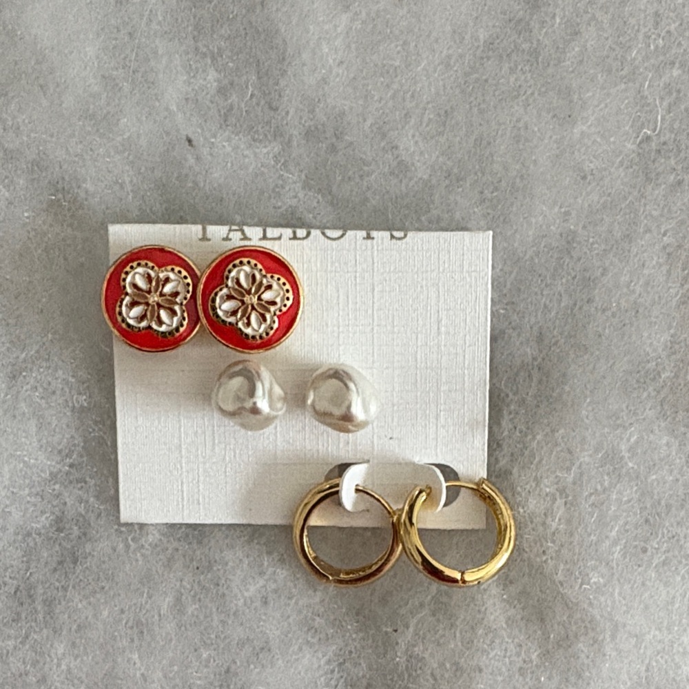 Talbots Red, Silver, and Gold Earring Trio